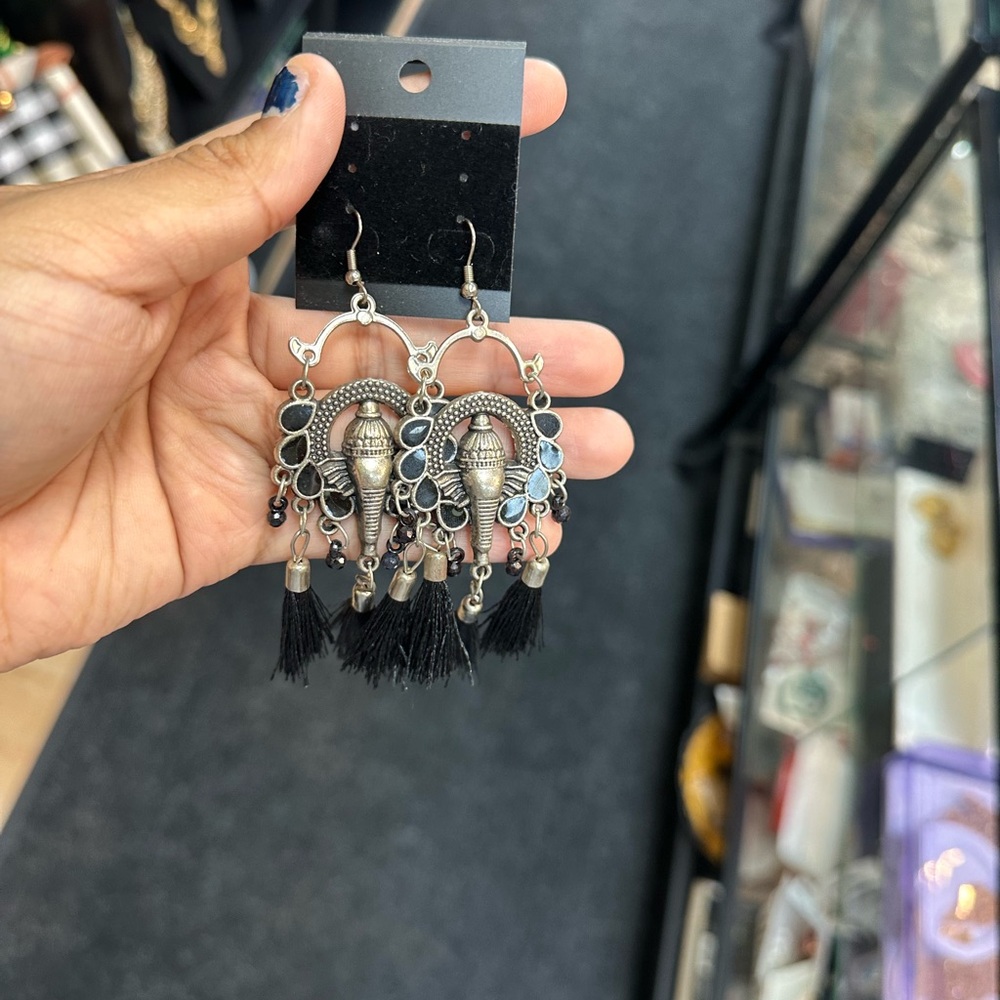 Elegant Silver and Black Dangle Earrings